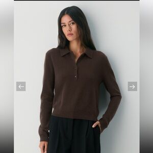 Aritzia Bare Cashmere Polo Long Sleeve Sweater Rich Mocha Brown